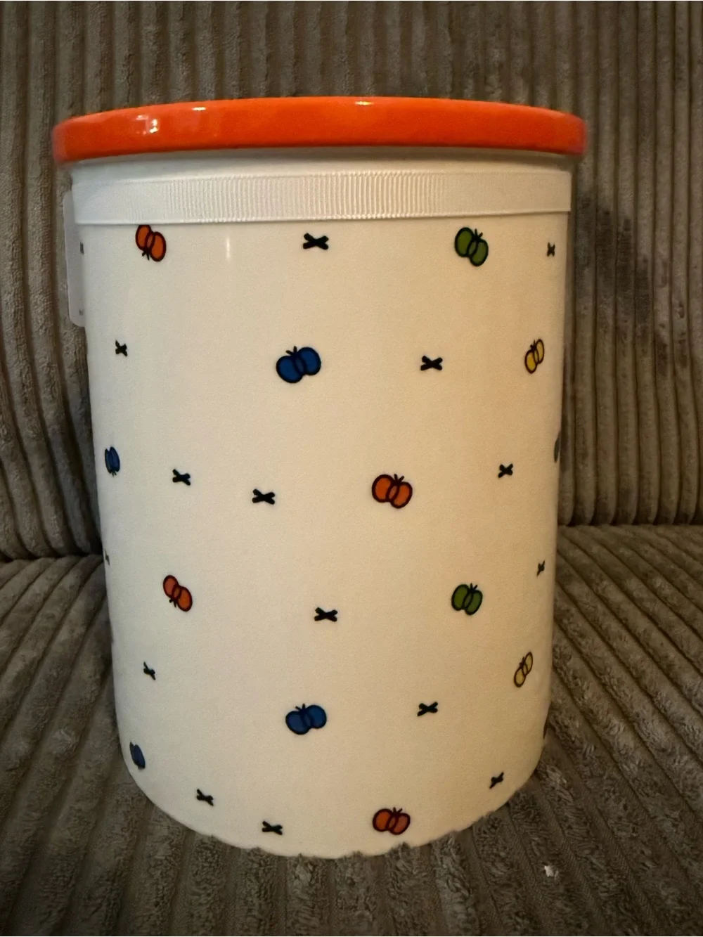 miffy White Ceramic Canister with Orange Accents and Colorful Butterflies